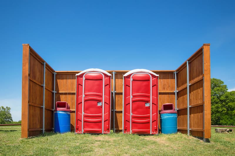 Short-term porta potty units staged for delivery in Edinburg, Texas